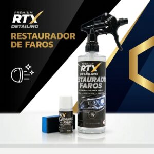 Solucion integral. Restaurador de faros para Coche y Moto RTX DETAILING con limpiador y barniz protector